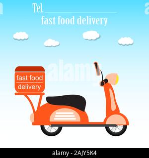Schnelle und kostenlose Lieferung. Fast Food Delivery. food service. retro Roller. Vector Illustration. Stock Vektor