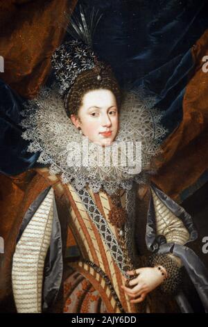 Margarete von Savoyen (1589-1655) Herzogin von Mantua. Porträt. Detail, Öl auf Leinwand (1608) von Fran Pourbus der Jüngere. Hermitage Museum. Stockfoto