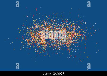 Warme bunte Low Poly explosion Gestaltungselement für Urlaub und Party Dekoration. Auf klassischen blauen Hintergrund isoliert. 3D-Bild rendern Stockfoto