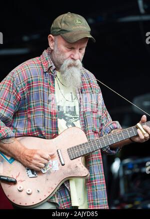 Amerikanischer bluesman, Seasick Steve im Cornbury Festival durchführen, UK am 1. Juli 2012 Stockfoto