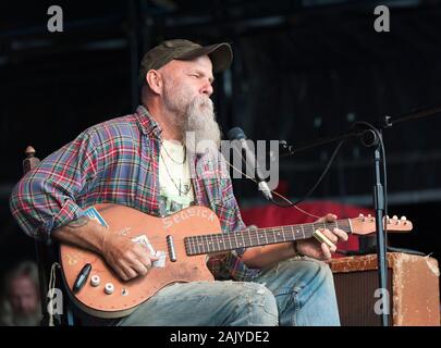 Amerikanischer bluesman, Seasick Steve im Cornbury Festival durchführen, UK am 1. Juli 2012 Stockfoto