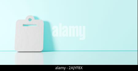 3D-Rendering des weißen Symbol für leere Zwischenablage Symbol lehnte sich auf auf Farbe Wand mit unscharfen Reflexion mit leeren Raum auf der rechten Seite Stockfoto