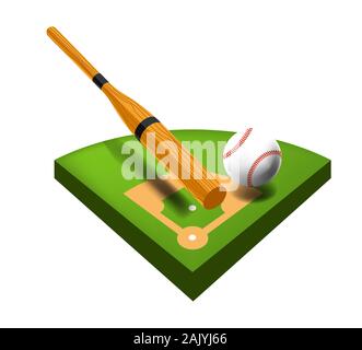 Baseball-Feld isoliert Symbol, Schläger und Ball, Sportausrüstung Stock Vektor