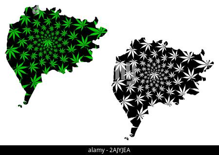 Taiz Governatorats (Gouvernements von Jemen, Republik Jemen) Karte cannabis Blatt grün und schwarz, Ta'izz Karte aus Marihuana (Marihuana, THC ausgelegt ist Stock Vektor