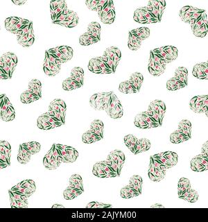 Nahtlose Muster wiederholen mit Wasserfarben blumen Herzen, herzförmige tulip flower bouquet Stockfoto