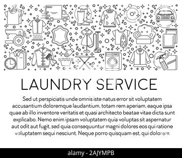 Wäschereiservice oder Reinigungs Linie Symbole Banner, Wäsche waschen Stock Vektor