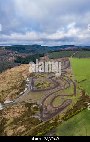 Luftaufnahme einer Motocross Strecke in Rhonnda, Wales, Vereinigtes Königreich Stockfoto