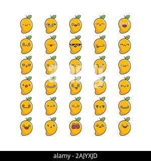 Sammlung von kawaii Mango emoticons Cartoons isoliert auf weißem Stock Vektor