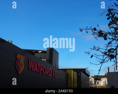 FC Watford Zeichen an der Vicarage Road - Watford Stockfoto