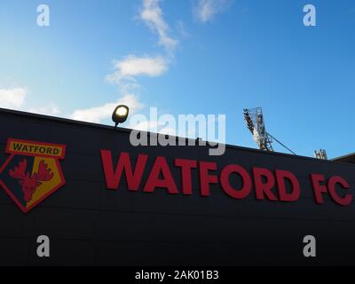 FC Watford Zeichen an der Vicarage Road - Watford Stockfoto