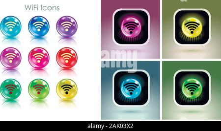 Farbe Kugeln mit wlan Symbol Symbol der App. Nützlich für die wi-fi-Cafés, kabelloser Internetzugang Zonen, Terminals etc. Vector. Stock Vektor