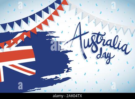 Australien Tag Feier mit Fahne und Girlanden Stock Vektor
