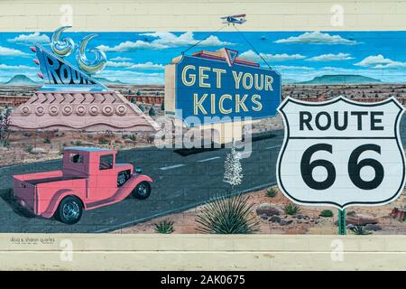 66 Wandgemälde (von Doug und Sharon Quarles), Route 66, Santa Fe, New Mexiko USA Route Stockfoto