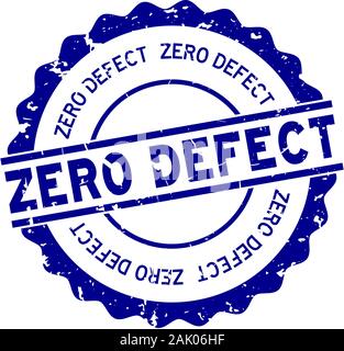 Grunge Blue Zero defect Wort runde Gummidichtung Stempel auf weißem Hintergrund Stock Vektor