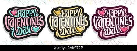 Vektor logos für Valentinstag, mit original handgeschriebene Schrift für Begrüßungstext happy valentines Tag auf dunklen, kalligraphische Wünsche für Römische Stock Vektor