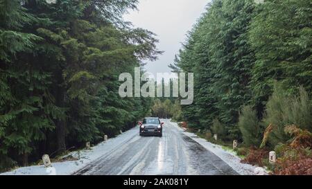 FUNCHAL, PORTUGAL - Dezember 2019: 'Chao das Feiteiras' Weg bedeckt mit Schnee auf der Insel Madeira, Portugal Stockfoto