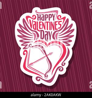 Vektor logo für Valentinstag, Papier schneiden Tag mit original Schriftart für Begrüßungstext happy valentines Tag, Kalligraphische wünschen für romantische Saint val Stock Vektor