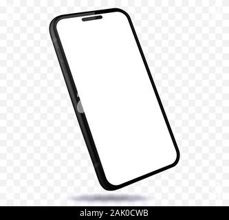 Mobiltelefon Mockup mit Perspektive betrachten. BlackBerry-Smartphones isoliert auf Transparenten Hintergrund. Stock Vektor