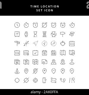 Zeit Ort Umrisse Icon Set Stock Vektor