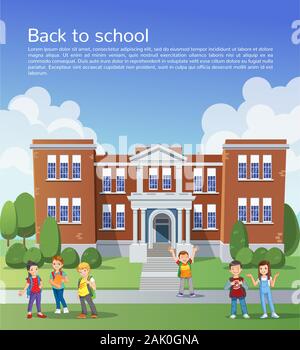 Zurück zu Schule. Glückliche Kinder vor Schule. design template Vector Illustration Stock Vektor