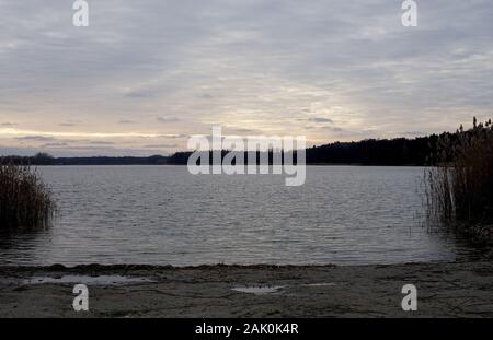 Lake Shore an einem trüben Wintertag Stockfoto