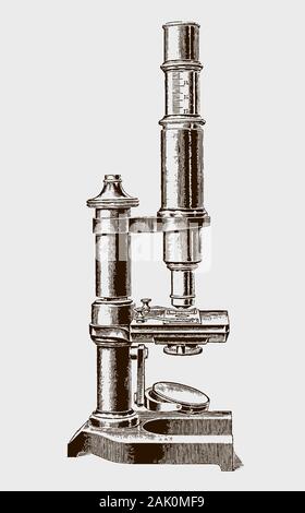 Mittlere nicht-neigbar optischen Mikroskop. Abbildung: Nach einer historischen Stich aus dem 19. Jahrhundert Stock Vektor