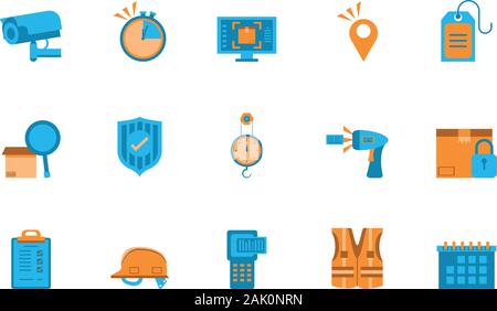 Icon Set Design, Lieferung Logistik transport Versand Service Lager Industrie und globalen Thema Vector Illustration Stock Vektor
