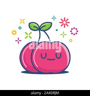 Cherry kawaii Emoticon Cartoon Illustration auf weißen isoliert Stock Vektor