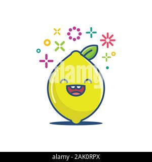 Kawaii Zitrone Obst emoticon Cartoon Illustration auf weißen isoliert Stock Vektor