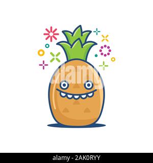 Kawaii lächelnd Ananas emoticon Cartoon Illustration isoliert auf weißem Stock Vektor