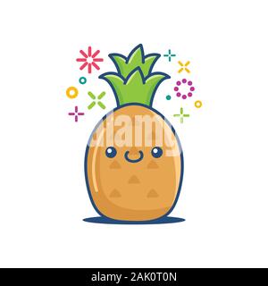 Kawaii lächelnd Ananas emoticon Cartoon Illustration isoliert auf weißem Stock Vektor