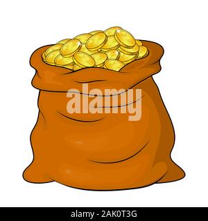 Geld Beutel voll von Goldmünzen auf weißem Hintergrund. Cash sack Symbol öffnen, Symbol, Design. Vector Illustration, Finance, Banking Konzept Stock Vektor