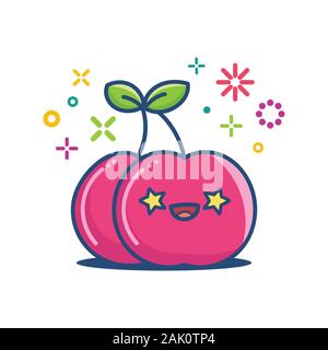 Cherry kawaii Emoticon Cartoon Illustration auf weißen isoliert Stock Vektor