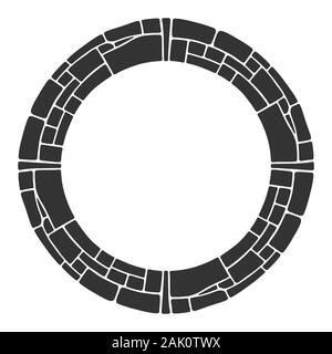 Abstrakte runden Rahmen, kreisförmige Geometrisches Ornament aus Steinen. Dekorative Muster auf weißem Hintergrund. Für Text platzieren. Vektor monochrom. Stock Vektor