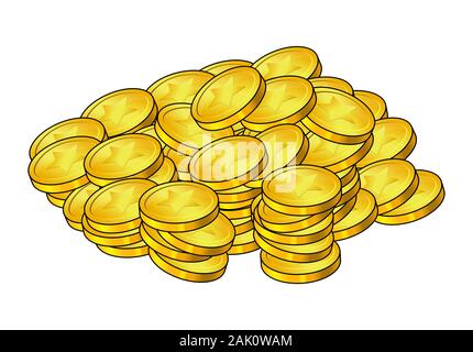 Stapel von goldenen Münze. Geld Stapel, verstreute cash Heap. Business Elemente. Vector Illustration auf weißem Hintergrund. Finanzkonzept. Stock Vektor