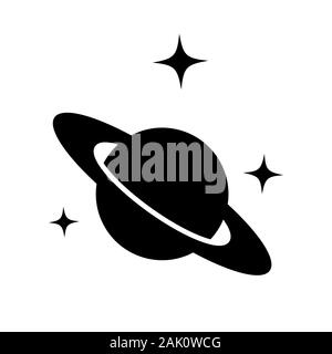 Saturn silhouette Vektor Symbol auf weißem Hintergrund. Astronomie Planeten mit Ring- Symbol, lineare Piktogramm. Galaxy space Business Konzept de Stock Vektor