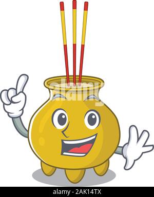 Ein Finger chinesische Räucherstäbchen in Mascot Zeichentrickfigur Stil Stock Vektor