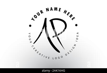 AP handgeschriebene Briefe Logo Design mit Rundschreiben Muster. Kreative handschriftliche Unterschrift Logo Symbol Vektor Illustration. Stock Vektor