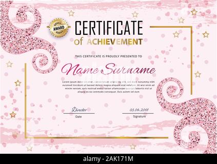 Pink grunge Zertifikat mit Rosa curles. Business moderne Banner für den 8. März, Hochzeit, Muttertag, Valentinstag, winter Verkauf Stock Vektor
