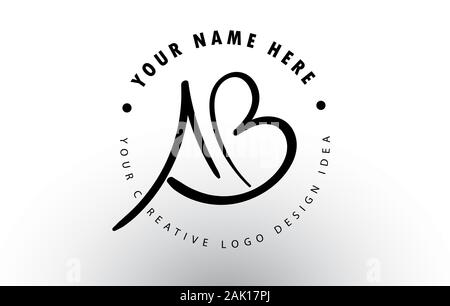 AB handgeschriebene Briefe Logo Design mit Rundschreiben Muster. Kreative handschriftliche Unterschrift Logo Symbol Vektor Illustration. Stock Vektor