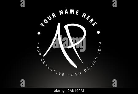 AP handgeschriebene Briefe Logo Design mit Rundschreiben Muster. Kreative handschriftliche Unterschrift Logo Symbol Vektor Illustration. Stock Vektor