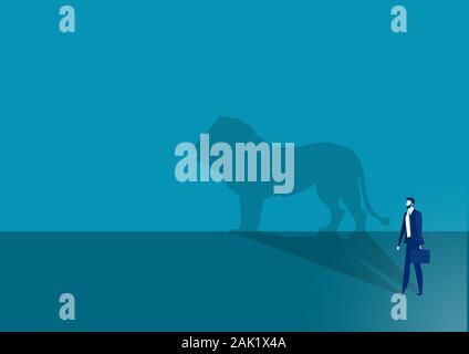 Geschäftsmann mit Lion Schatten Hintergrund Führung Konzept Vektor. Stockfoto