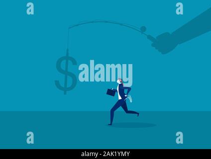 Unternehmer, die einen Dollar an einem Haken gesetzt, aktives Einkommen Konzept Abbildung. Stockfoto