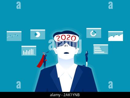 2020 Unternehmer tragen virtuelle Realität in der modernen Coworking studio, Vision plan Unternehmen für künftige Konzept Illustrator. Stockfoto