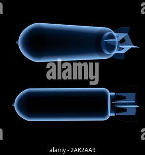 3D-Rendering" von Raketen oder Atombomben x-ray isoliert auf Schwarz Stockfoto