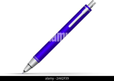 Blaue Taste Kugelschreiber schreibt in einem Winkel von 45 Grad. Vector Illustration. Stock Vektor