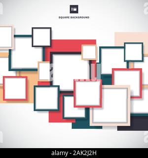 Abstrakt Blau, Rot bunte quadratischen Rahmen Überlappung auf weißem Hintergrund. Vector Illustration Stock Vektor