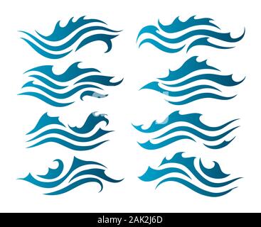 Fluss Wasser Wellen Silhouetten Stock Vektor