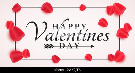 Banner für den Valentinstag. Vereinzelte Rote Rosenblätter mit stilvollen Schriftzug. Romantische festliche Design. Vector Illustration. ESP 10 Stock Vektor