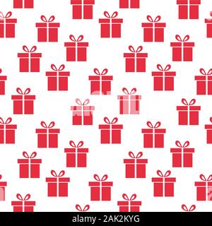 Die nahtlose Vektor Geschenk Muster, rot Geschenkboxen auf weißem Hintergrund. Stock Vektor